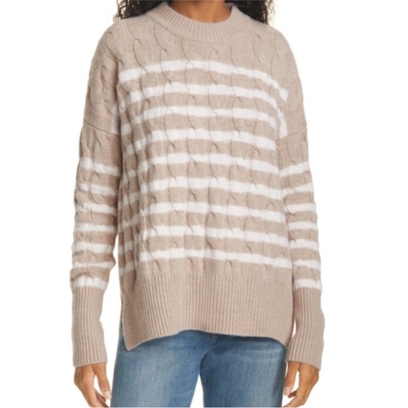 La Ligne Aaa Lean Lines Striped Cashmere Sweater in Melange Oatmeal - Picture 5 of 6